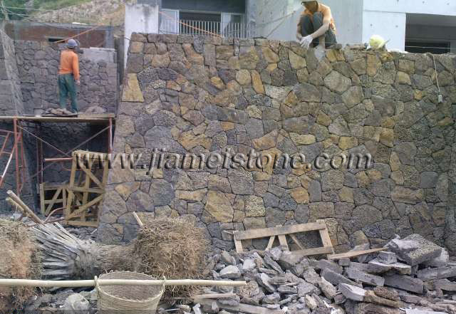 Mixed colors lava stone walling slices 