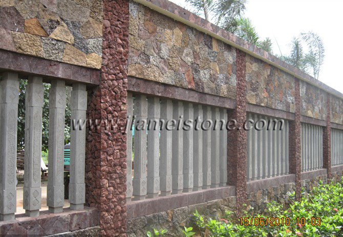 red lava stone wall, red lav rock walling